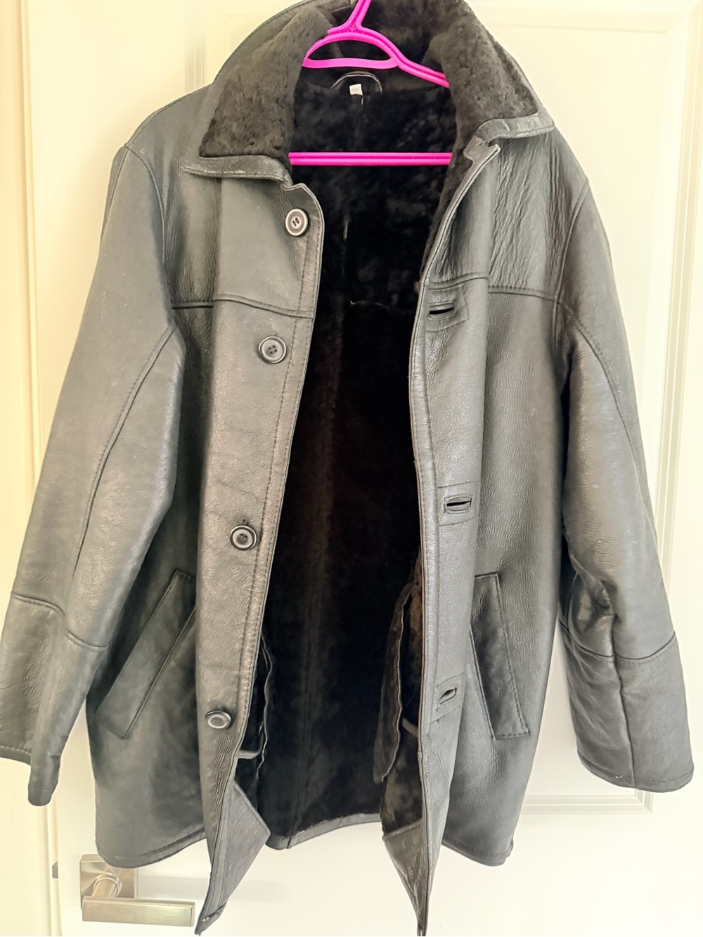 Men's Black Shearling-Lined Leather Coat